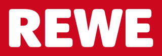 REWE logo with white letters on red background